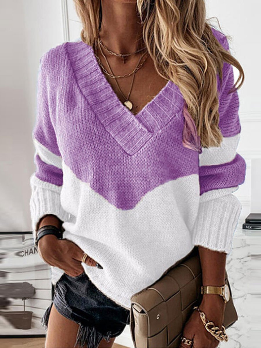 V-neck loose color sweater