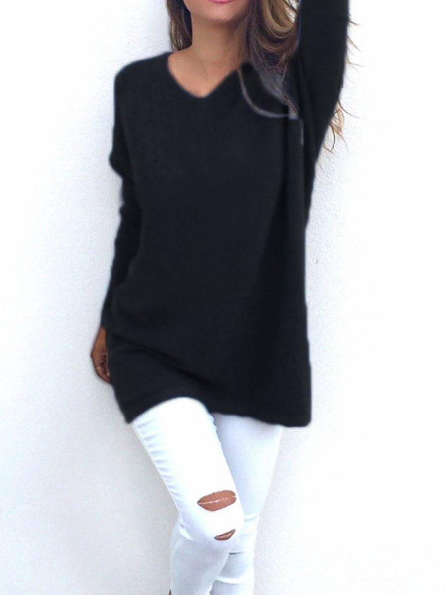 Fashion V-neck Long Sleeve Loose Casual Sweater