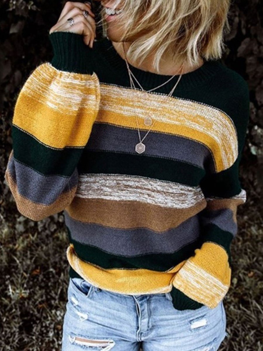 Contrast Casual Long Sleeve Knitted Sweater