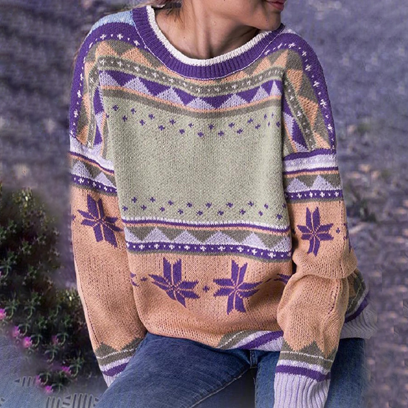 Printed Long Sleeve Casual Sweater