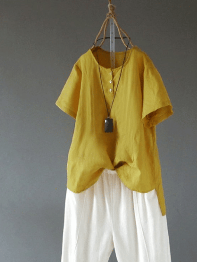 Women's Round Neck Solid Short Sleeve T-shirt