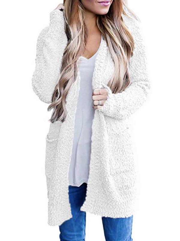 Solid Color Velvet Double Pocket Cardigan Long Sleeve Sweater