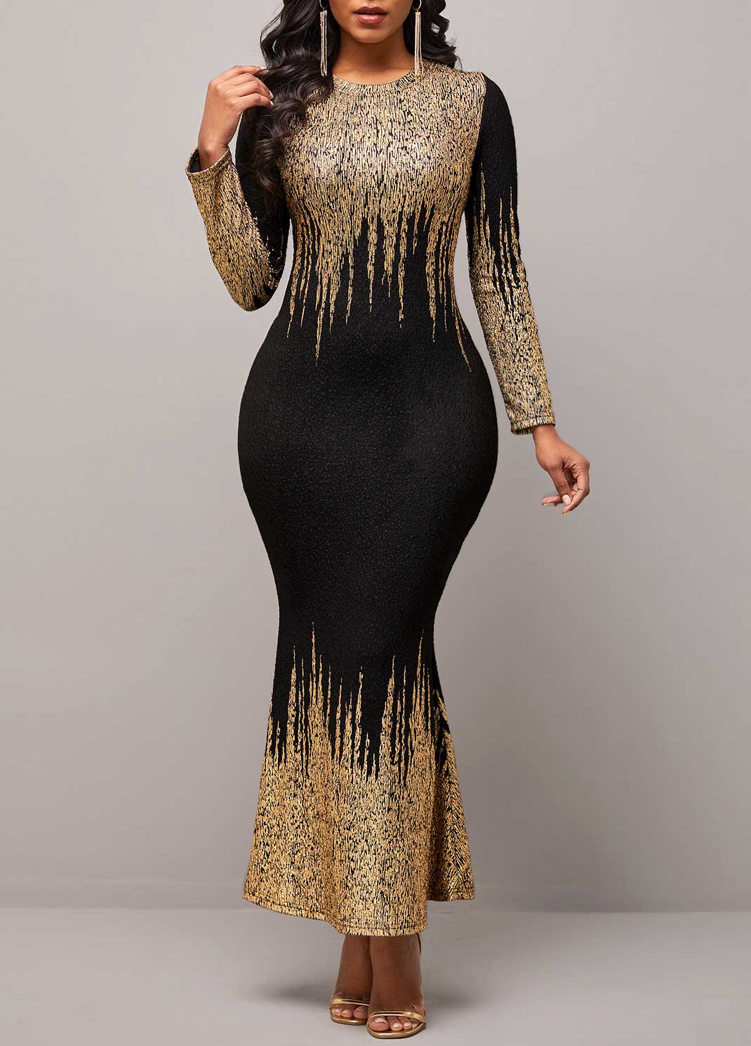 Gold Hot Stamping Round Neck Dress