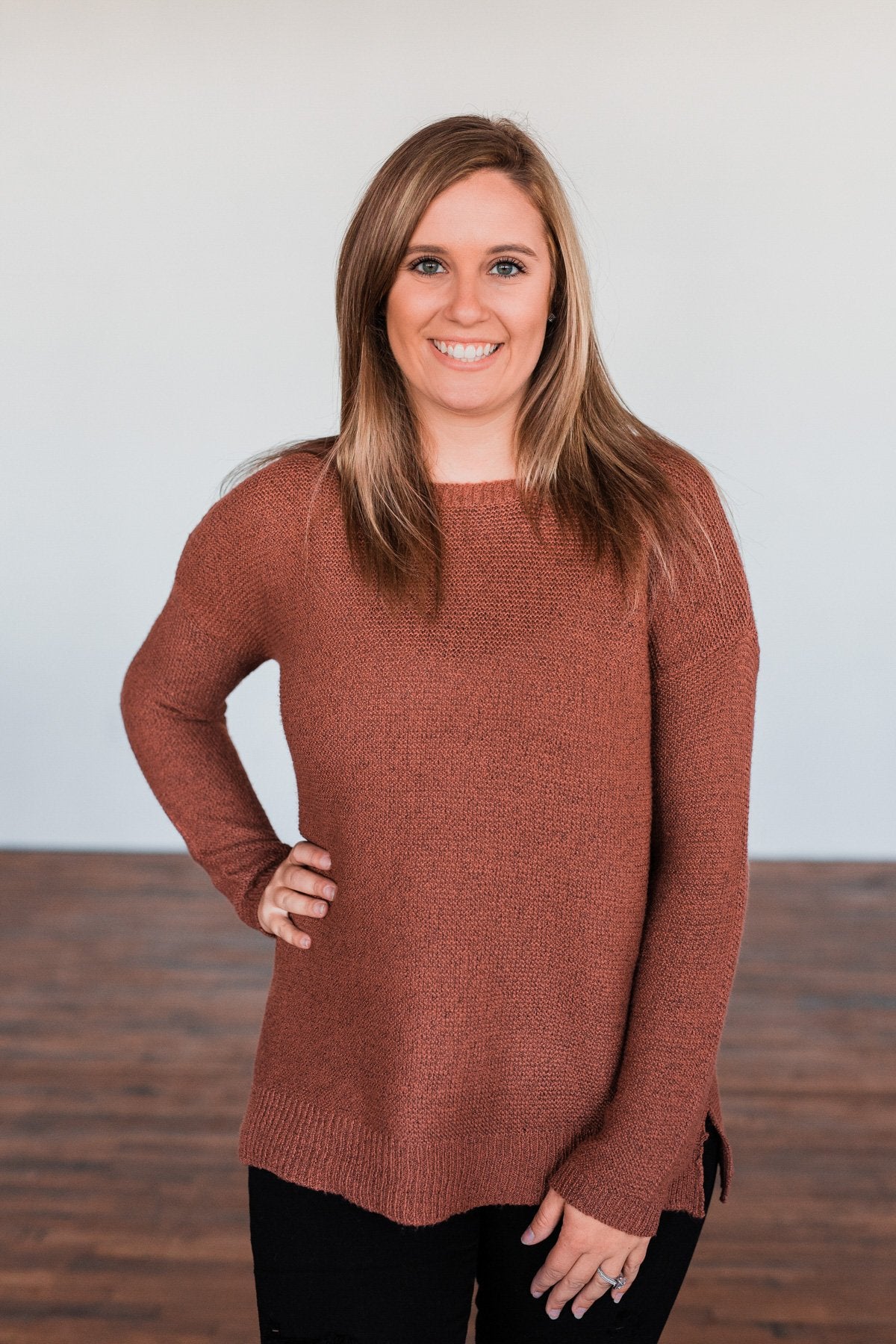 Reaching Out To You Knit Sweater- Brick