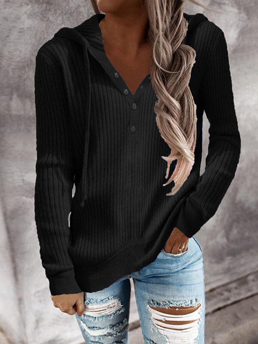 Women's Solid Knit Button Long Sleeve Sweater