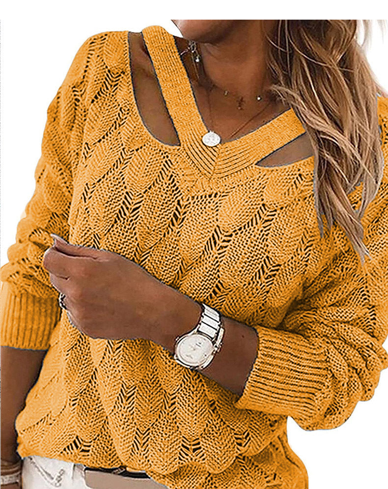 Women's Off the Shoulder Sweater Long Sleeve V-Neck Top