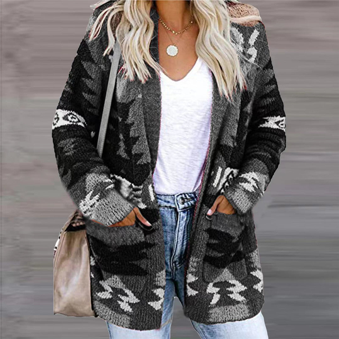 Women's Long Sleeve Printed Knit Cardigan