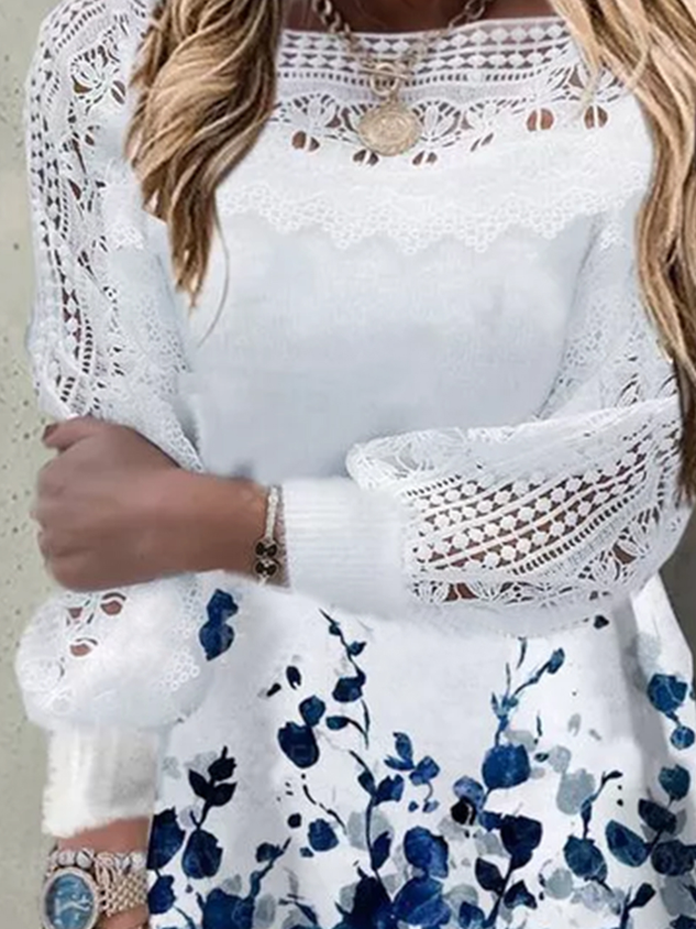 Elegant Crew Neck Floral Vintage Sweater