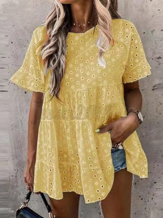 Women's Solid Color Cutout Jacquard Shirt