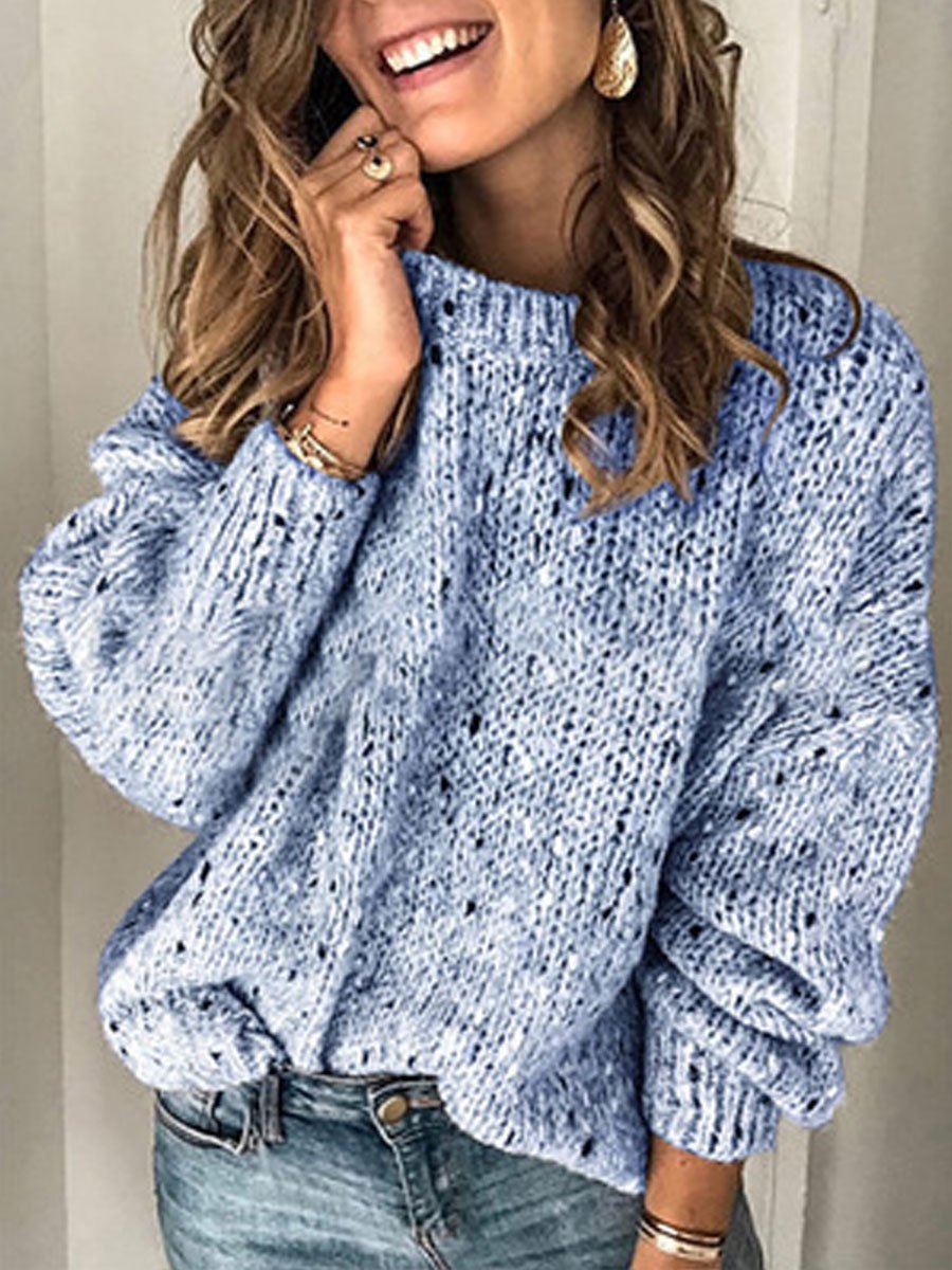 Round Neck Solid Color Casual Sweater