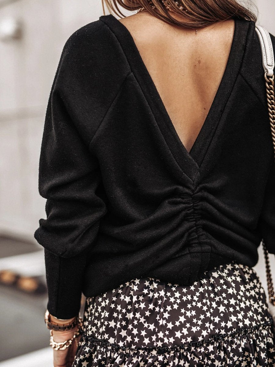 Sexy Backless Solid Color Sweater