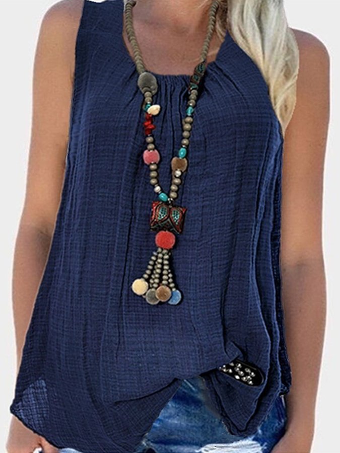 Women's Casual Solid Color Cotton Sleeveless Tank Top