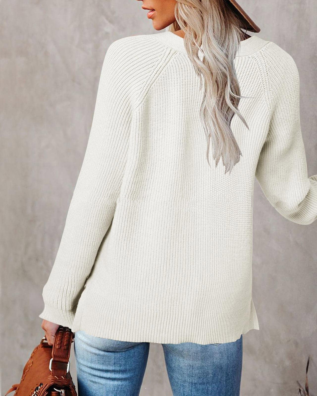 Women's Solid Long Sleeve Button Sweater