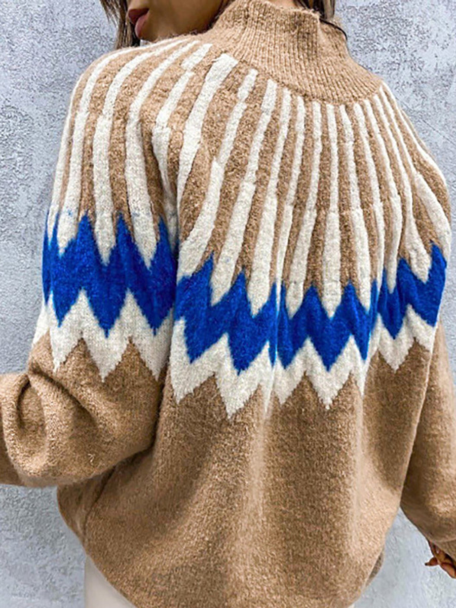 Women's Printed Turtleneck Long Sleeve Knit Sweater