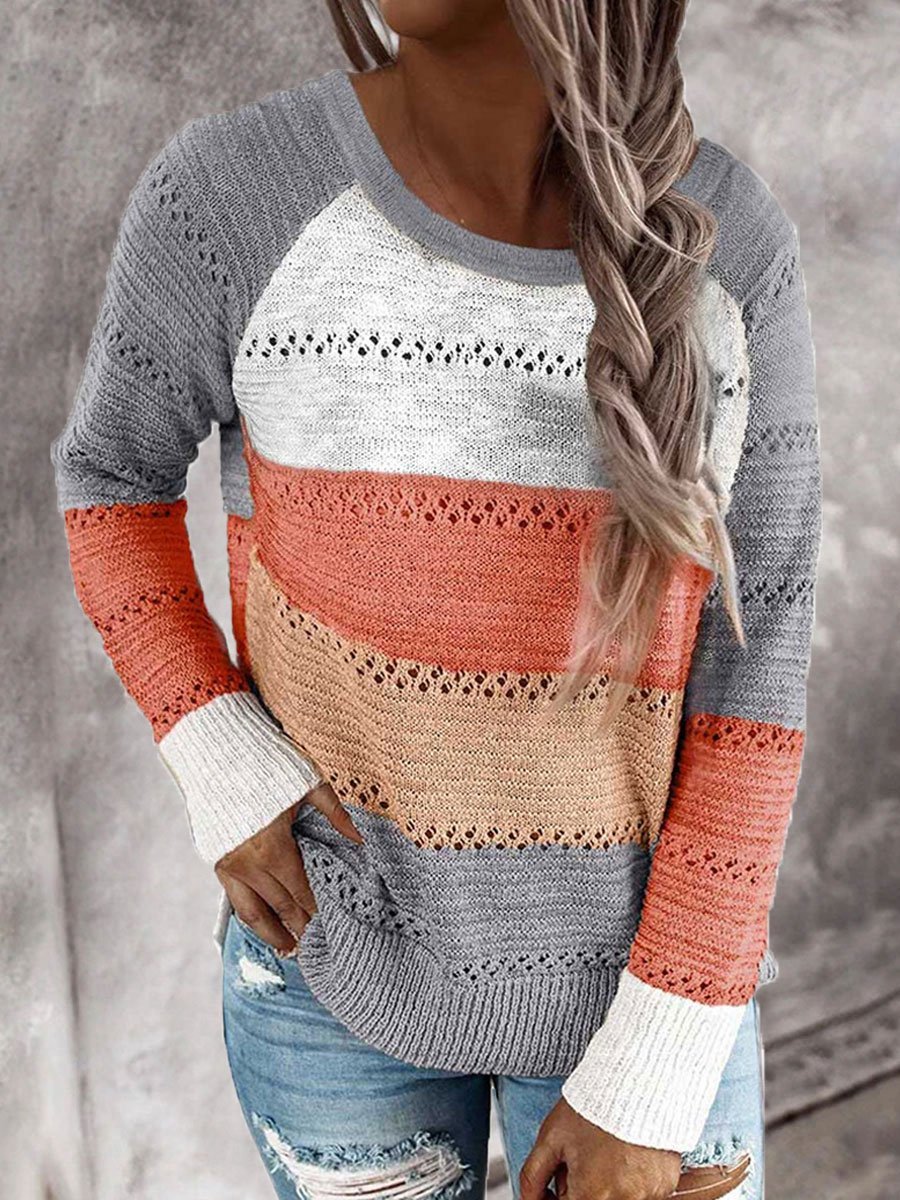 Striped color block cutout sweater
