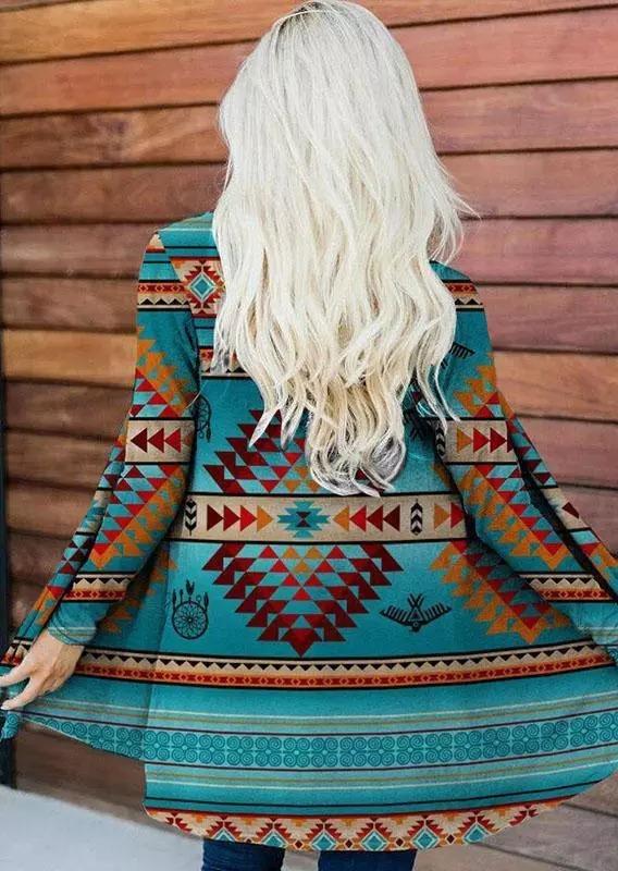 Ethnic Geometric Print Long-sleeved Cardigan