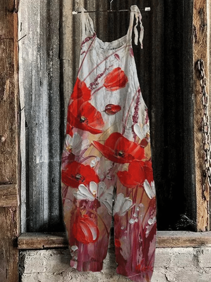 Women's Casual Floral Print Jumpsuit Suspenders