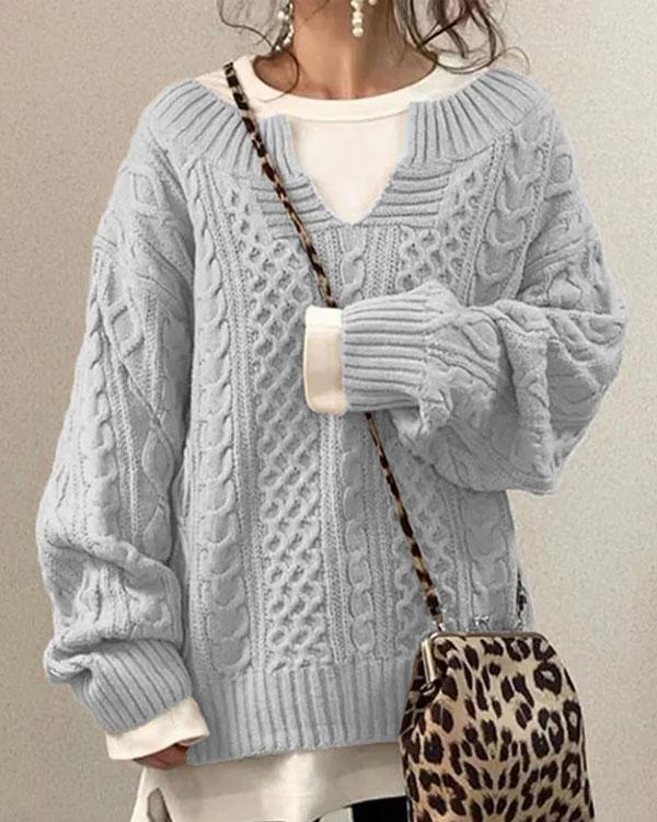 V Neck Hand Twist Sweater