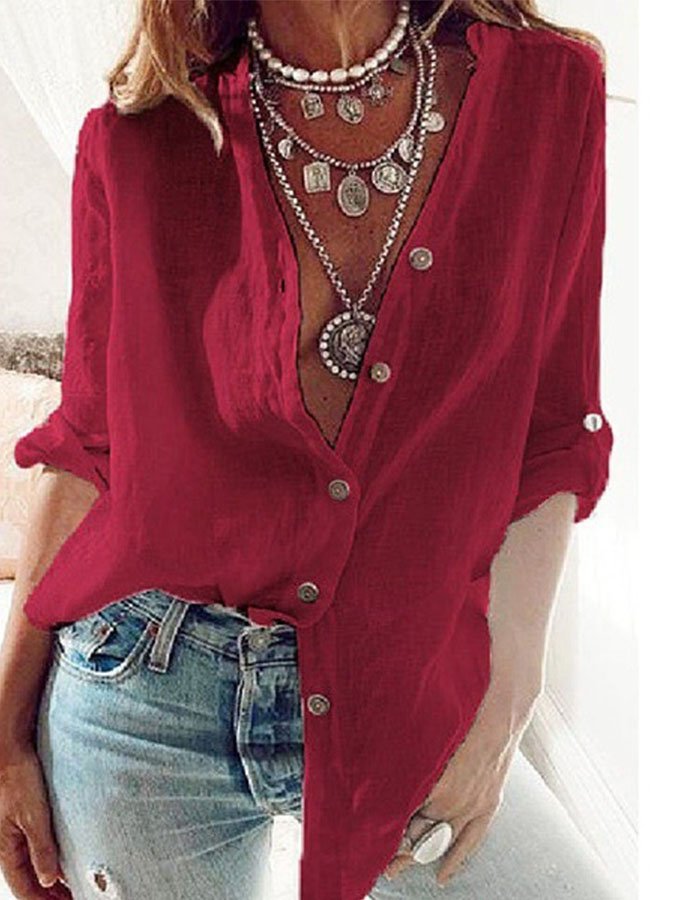 Solid Color Long Sleeve Loose Casual Shirt