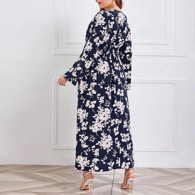 Women's Plus Size A Line Dress Floral Crew Neck Long Sleeve Fall Winter Stylish Casual Maxi long Dress Daily Vacation Dress
