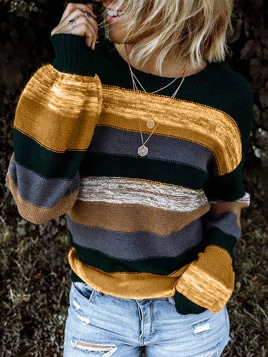 Contrast Casual Long Sleeve Knitted Sweater