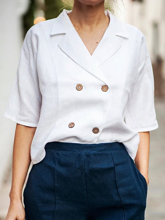 Women's Casual Elegant Double-Breasted Cotton Shirt