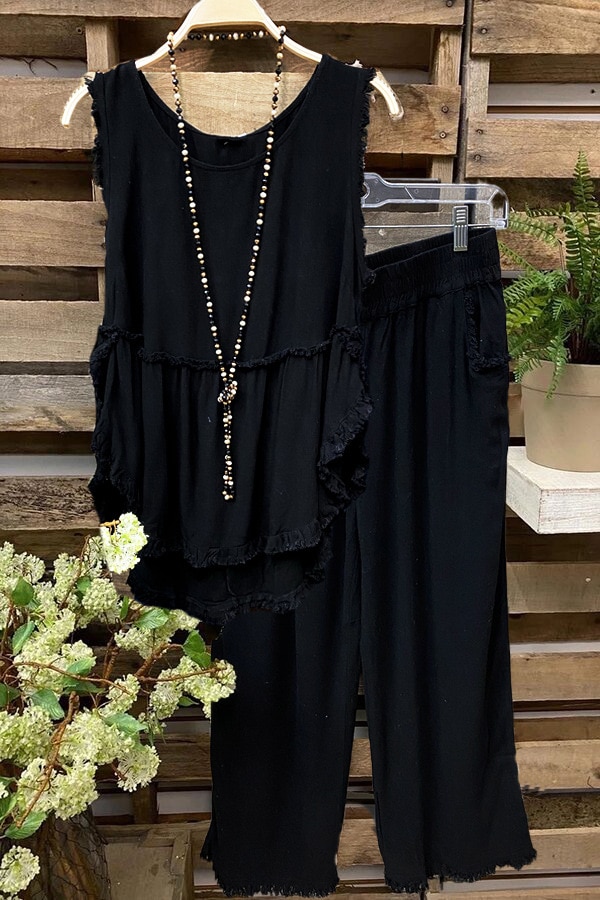 Sleeveless O-neck Vest Wide Leg Pants Suit