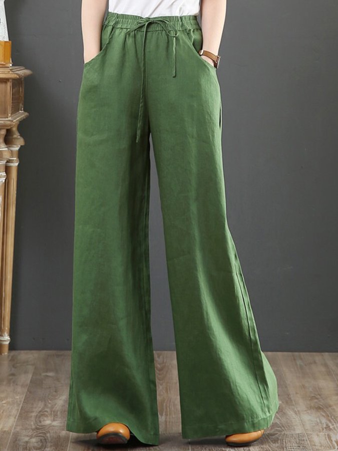 Women's cotton linen high waist mopping pants straight trousers casual pants wide leg pants