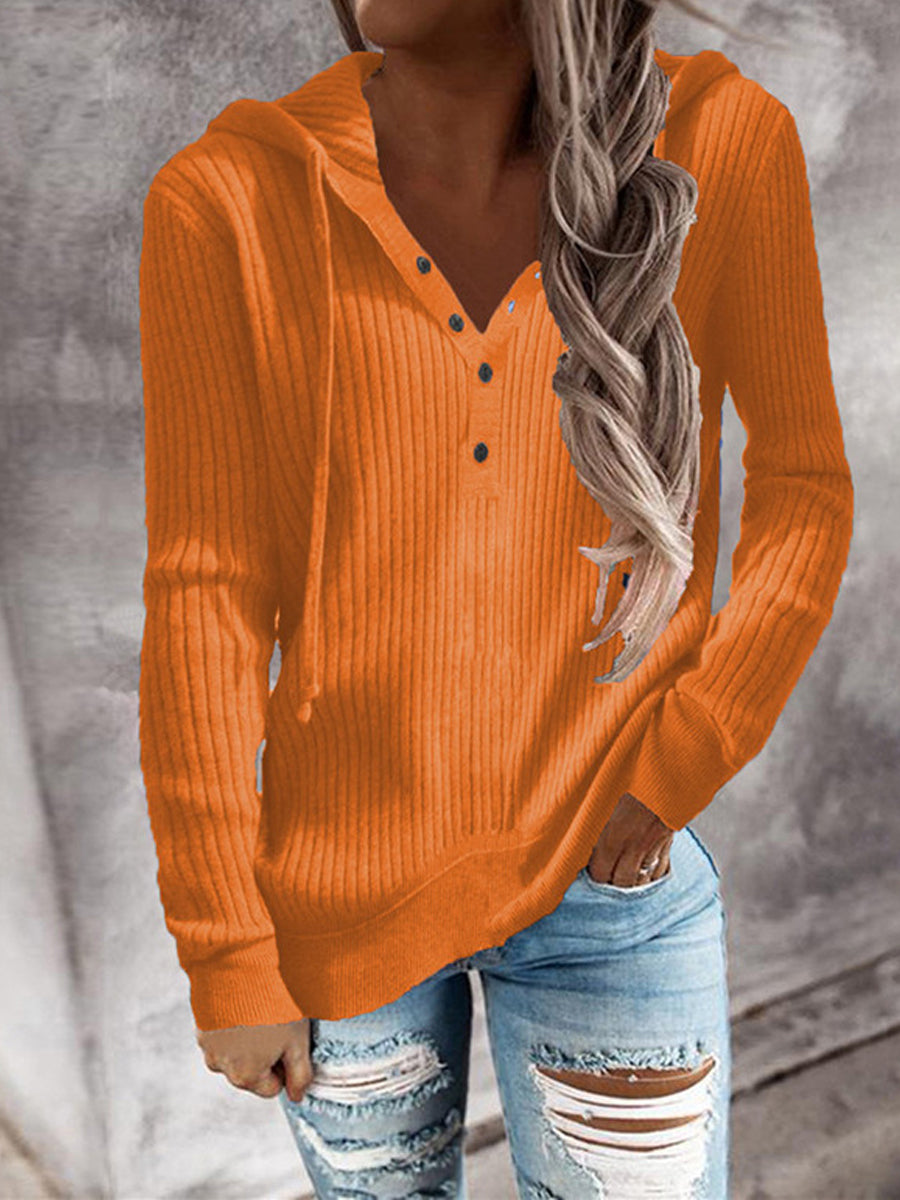 Women's Solid Knit Button Long Sleeve Sweater