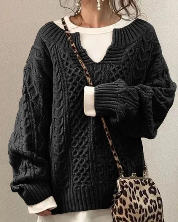 V Neck Hand Twist Sweater