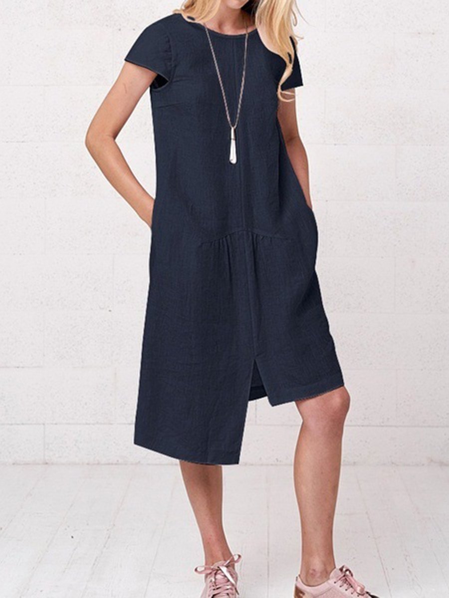 Women's Solid Color Asymmetric Cotton Linen Dress
