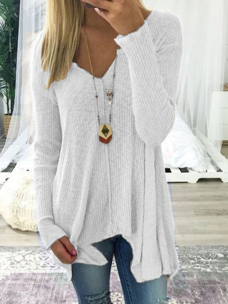 V-Neck Asymmetric Hem Sweater