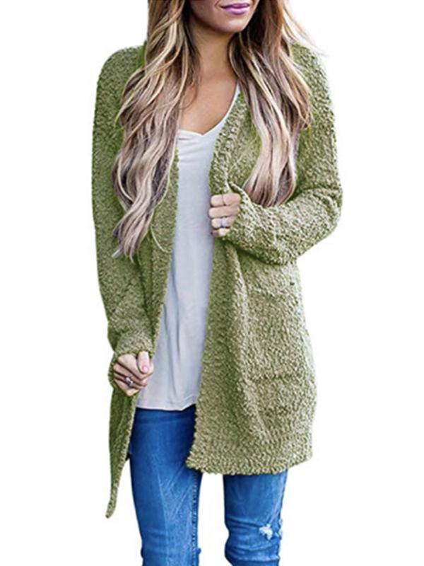 Solid Color Velvet Double Pocket Cardigan Long Sleeve Sweater