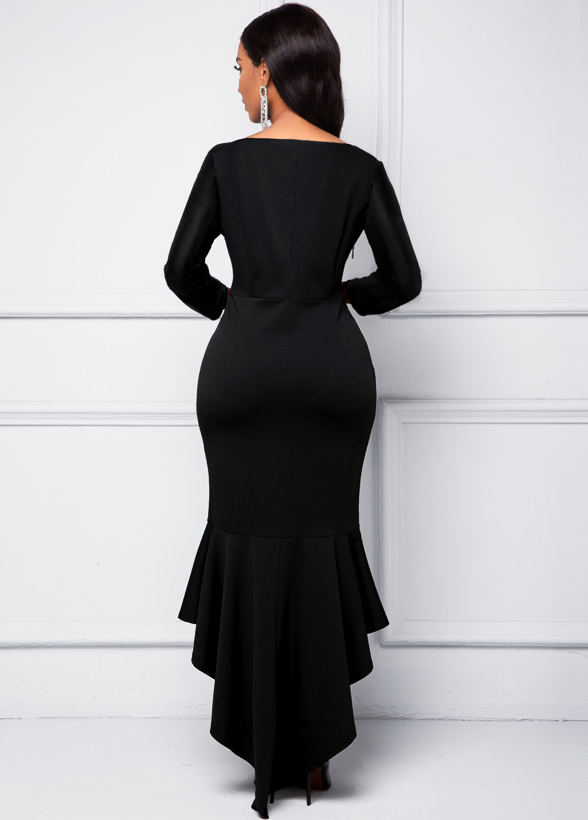 Foil Printing Three Quarters Sleeve Maxi Dress