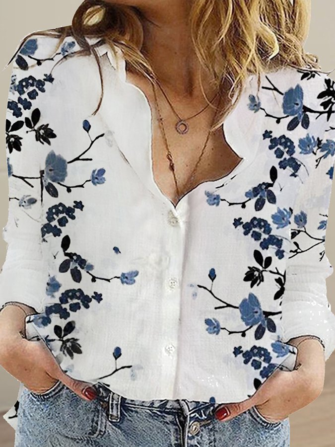 Women's Long Sleeved Lapel Printed Single Breasted Shirt