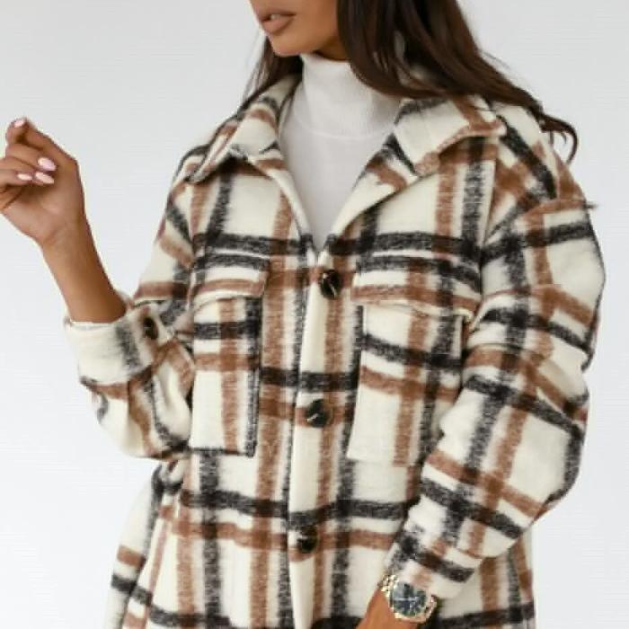 Elegant plaid design long sleeve women coat