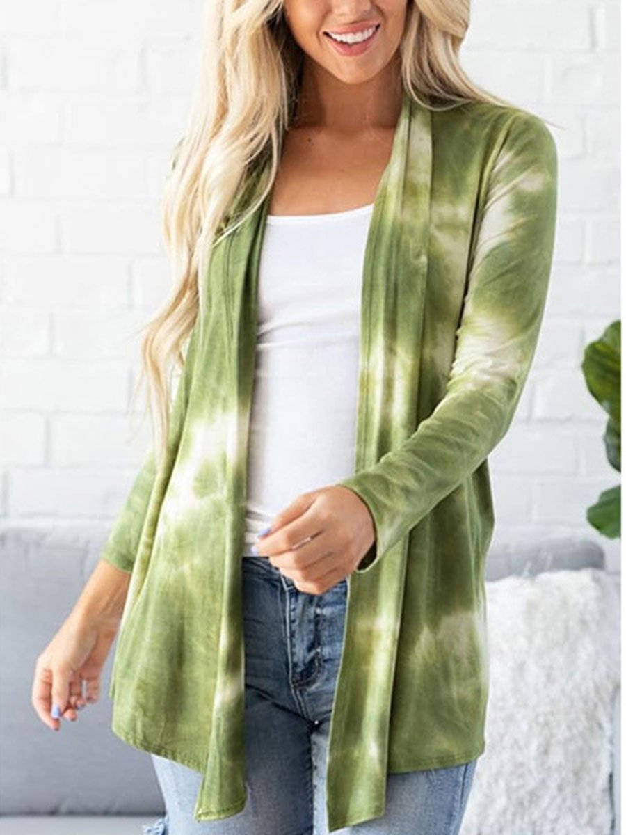 Tie Dye Collarless Long Sleeves Cardigan