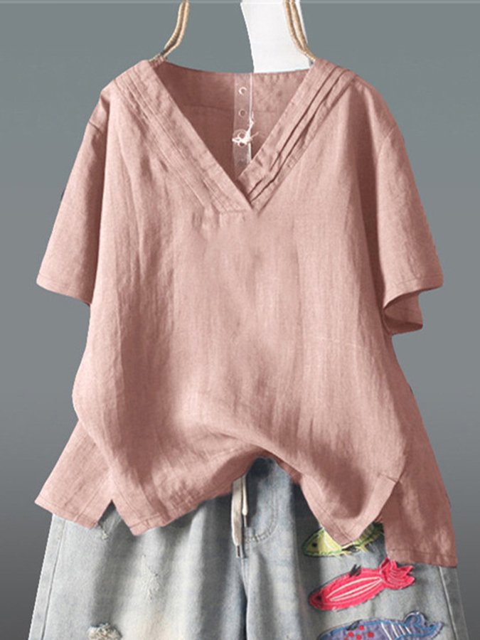 Women's Solid Color V-neck Split Irregular Top