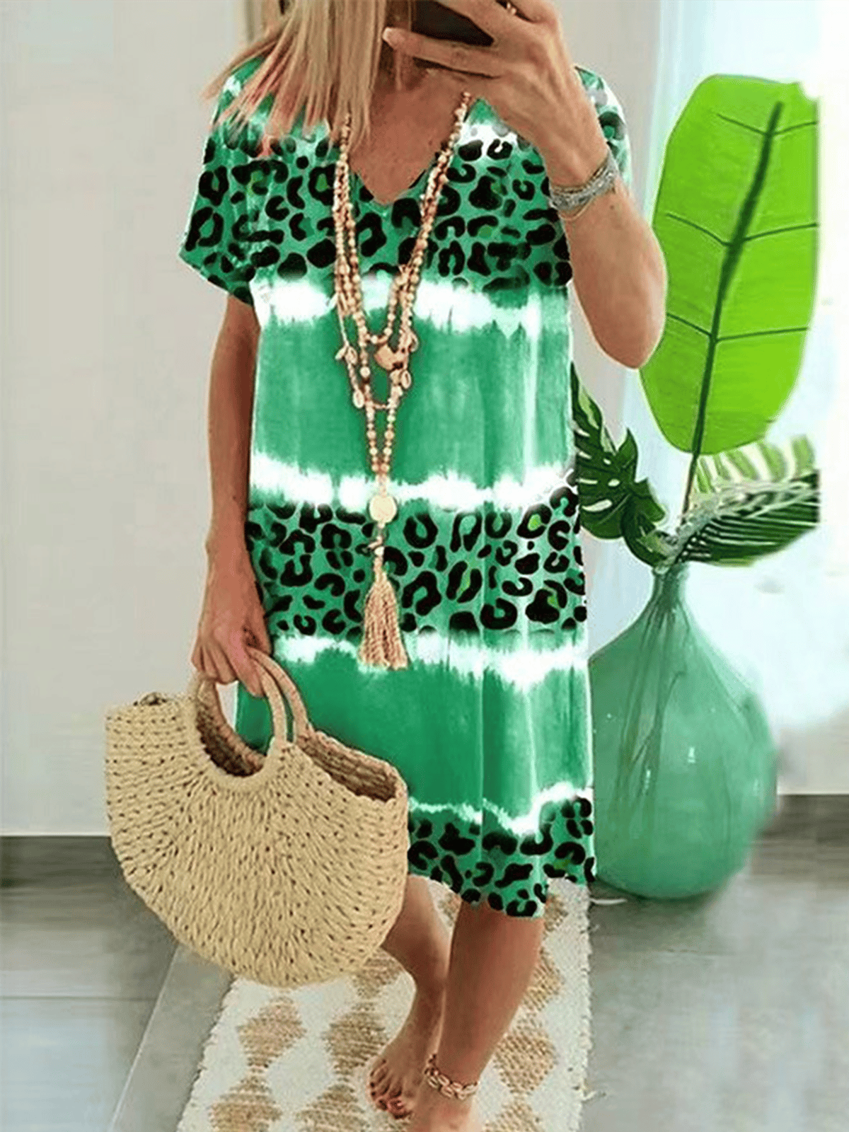 Women's Tie Dye Leopard Print Dress