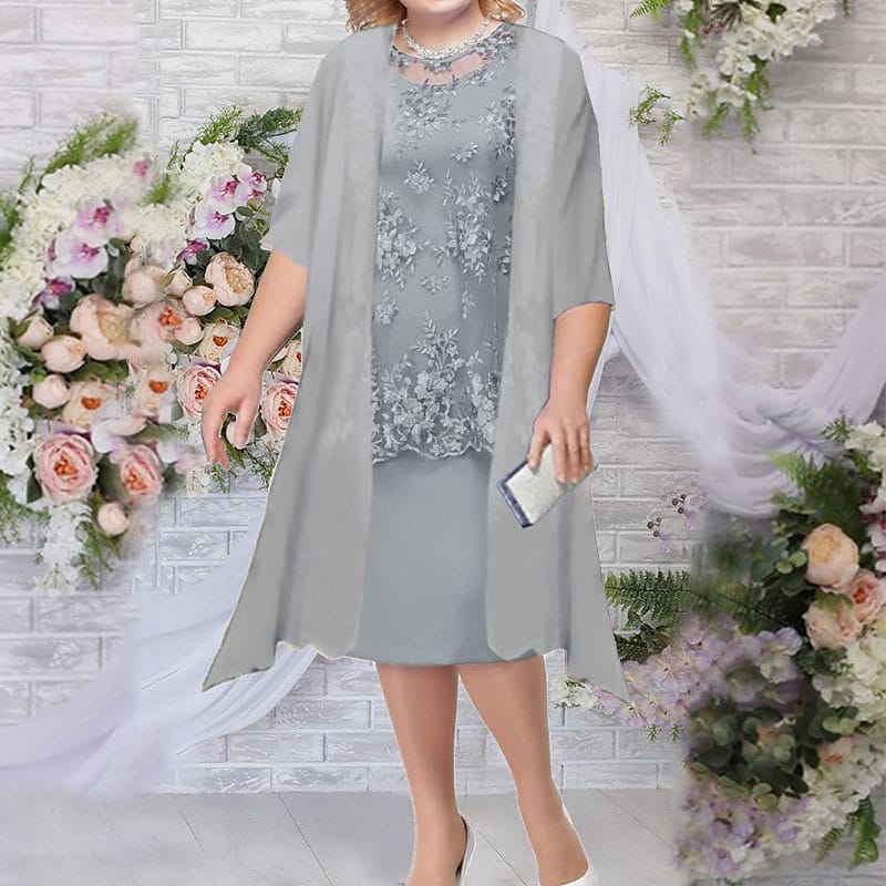 Women's Plus Size Two Piece Dress Floral Crew Neck Ruched Dress