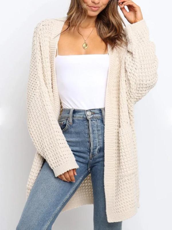 Solid Color Pocket Loose Simple Long Sleeved Cardigan