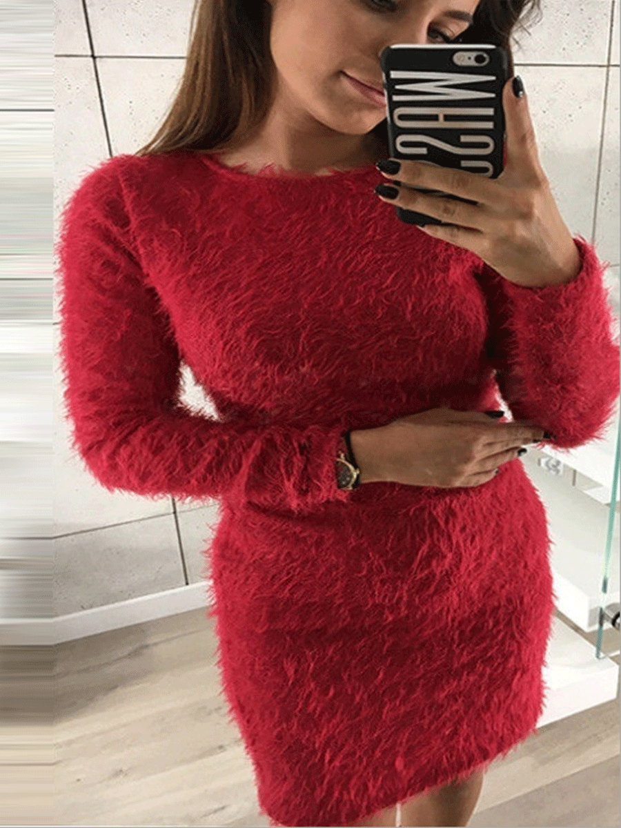Long Sleeve Round Neck Sweater Dress