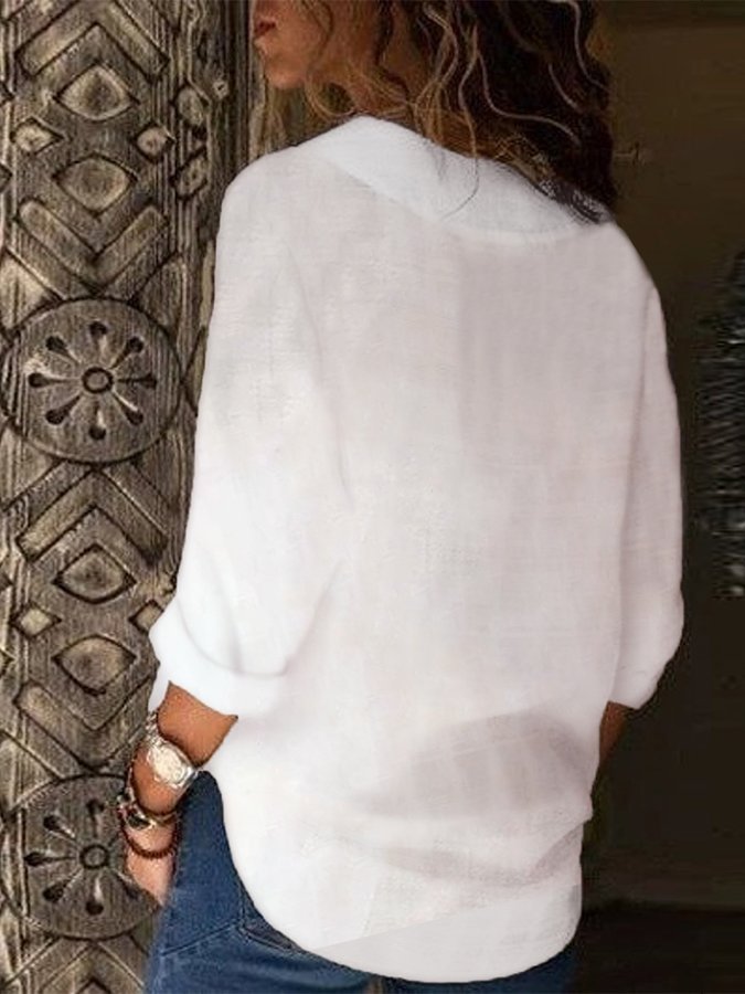 Women's Casual Elegant Special V-Neck Collar Cotton Shirt