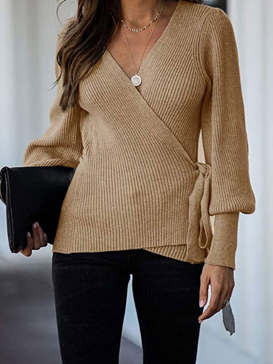 V-neck Loose Lace Knitted Sweater