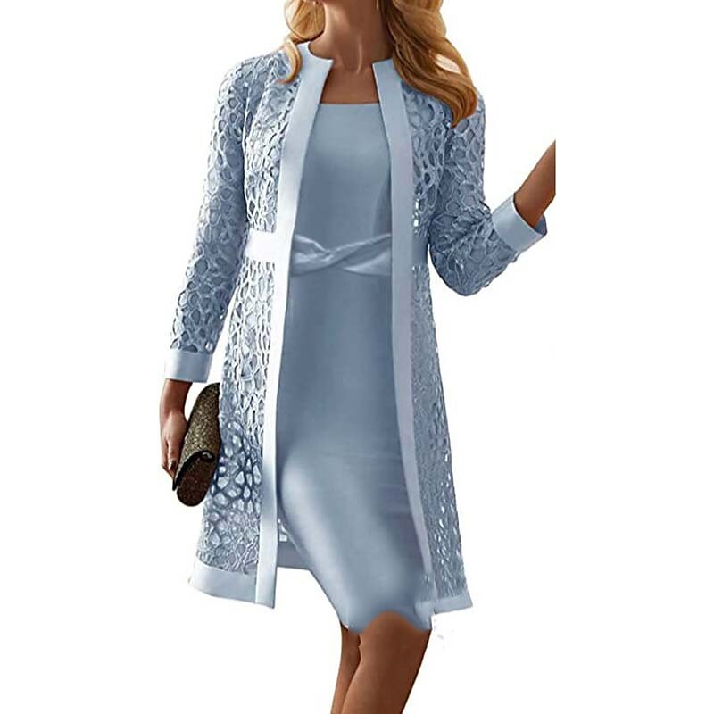 Women's Lace Dress Dress Set Purple Pink Yellow Light Blue Gray Long Sleeve Pure Color Lace Hollow Out Winter Fall Crew Neck Elegant Party Fall Dress 2022 S M L XL XXL 3XL 4XL 5XL / Winter Dress