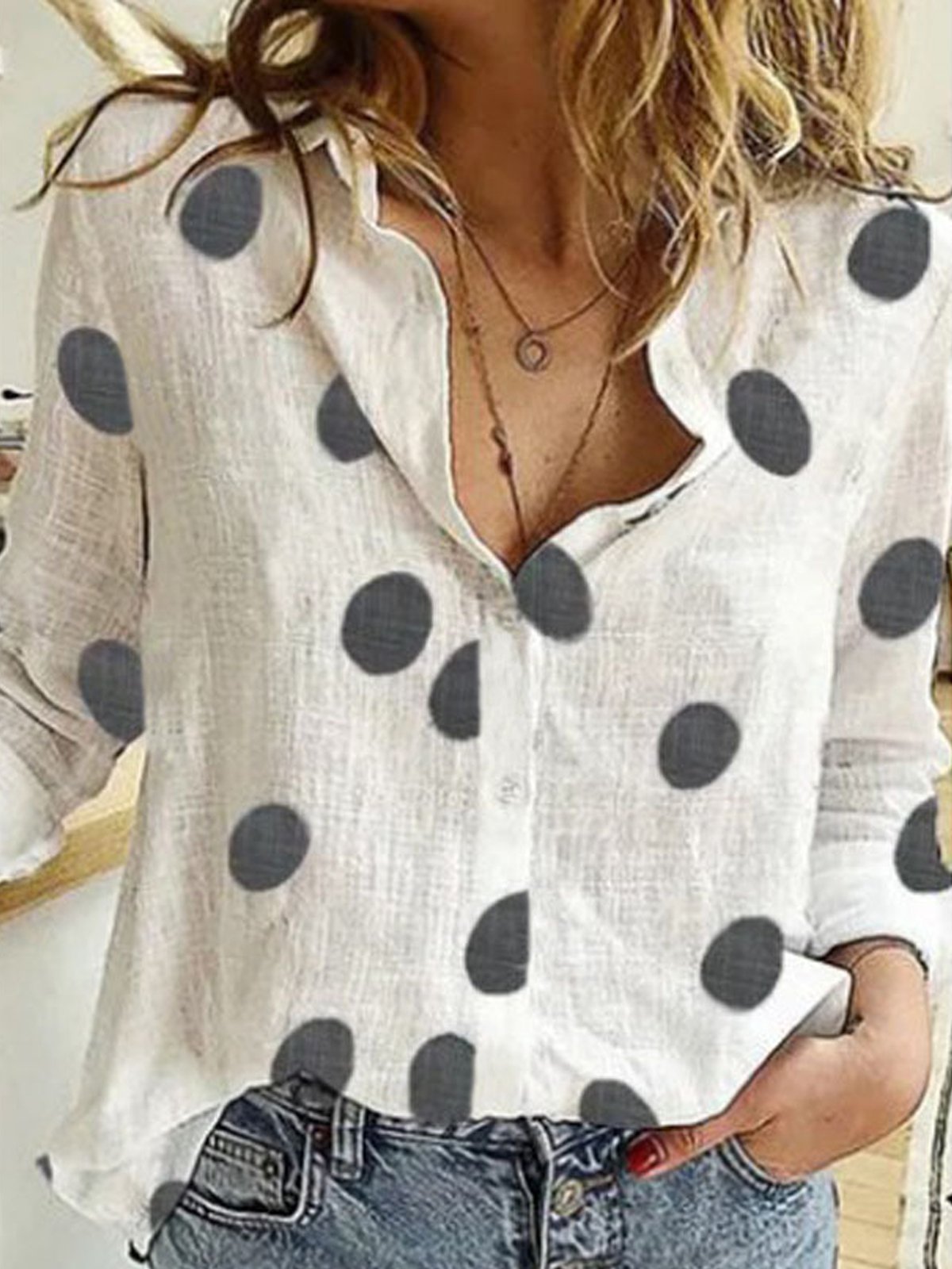 Women's Casual Dots Cotton Shirt