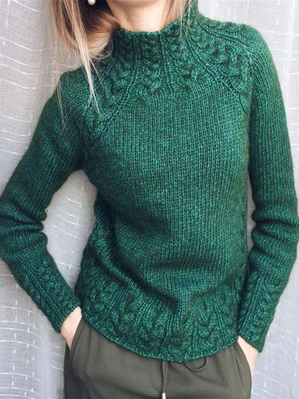 Pure Color Linen Pattern Knitted Sweater