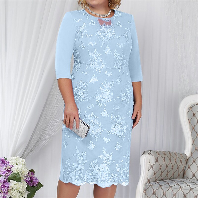 Women's Plus Size Holiday Dress Floral Crew Neck Lace Dress