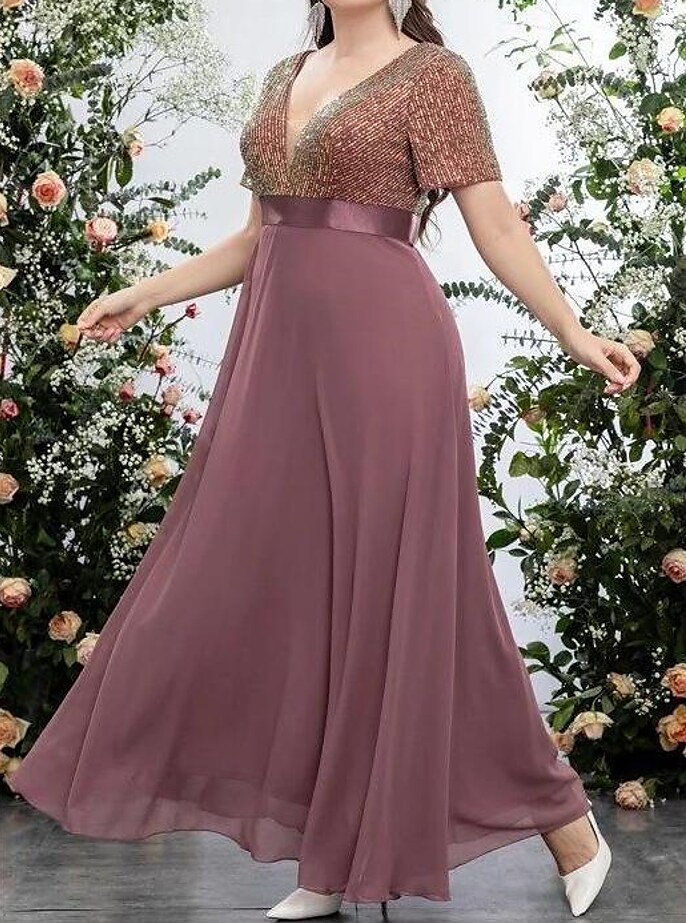 Women's Plus Size Party Dress Print V Neck Short Sleeve Spring Summer Stylish Modern Maxi long Dress Formal Party Dress