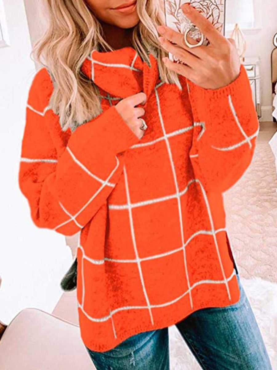 Turtleneck Plaid Sweater